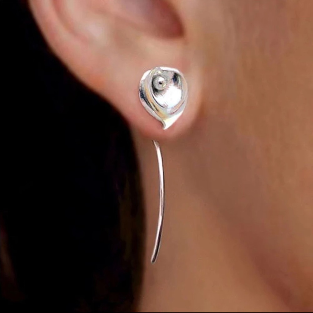 New 925 Silver Long Tail Flower Stud Earrings